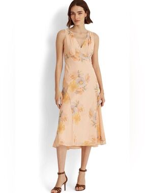 NWOT Ralph Lauren Dress Floral Crinkled Georgette Floral Midi Dress